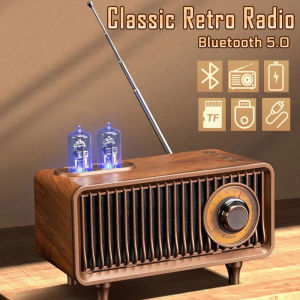 Retro Wood Radio Wireless Bluetooth Speaker Subwoofer Music Player with LED Light Support Handsfree TF Card U Disk AUX Play
