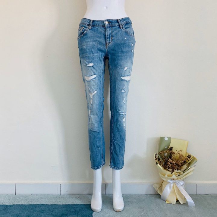 ZARA WOMAN Women's Long Jeans Long Pants Vintage Ripped