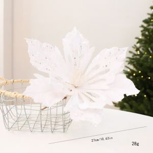 VIVIDI 27cm Hoa giả trang trí Giáng sinh Trang trí tự làm Vải nhựa Hoa giả Chất lượng cao. Đồ trang trí Hoa trạng nguyên lấp lánh Giáng sinh