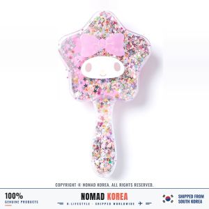Daiso Korea Sanrio My Melody Glitter Cushion Hair Brush Star Shape Clear Body Pink Bristles 18 x 10 cm Lightweight