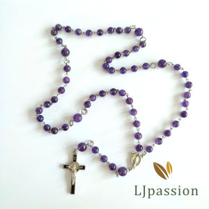 Kalung Rosario Batu Amethyst Kecubung Ungu Handmade NLR25