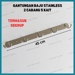 Gantungan Baju 5 Kait Stainless 2 Cabang Kapstok Dinding Tembok Kamar Mandi Cantolan Hook Hanger Baju