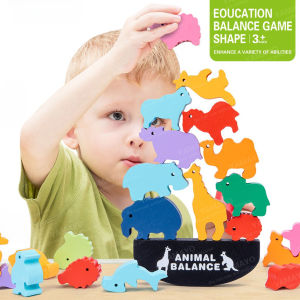 Montessori Wooden Animal Balance Blocks Board Games Toy || Dinosaur Educational Stacking High