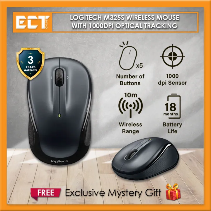 Logitech M325S Wireless Mouse with 1000DPI Optical Tracking, 18 Months Battery Life, PC / MAC (Dark Grey / Light Silver)