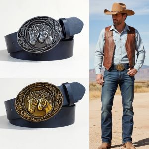 OWMXZL Luxury Design Western Cowboy Belt Vintage Trendy Brand Embossed Horse Buckle Belt Fashion Retro PU Leather Belt For Women Man