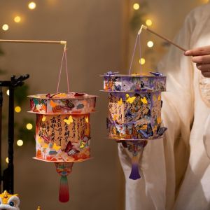 ALENEE Lightweight Mid-Autumn Festival Lantern Paper Glowing Hanging LED Lantern Portable Blessing DIY Craft Material Kit Kids