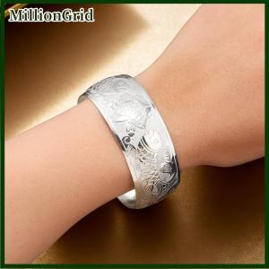 MillionGrid Bohemian Ethnic Style Retro Wide Bracelet For Women Carved Flower Opening Fashionable Bracelet Boho Vintage Jewelry