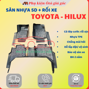 Thảm sàn nhựa 5D SẴN RỐI Tràn Viền Xe TOYOTA - HILUX đời 2015 - 2025 NHỰA TPE không mùi chuẩn khít form xe - HH