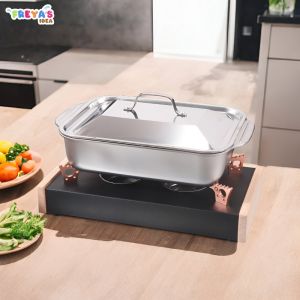 FR-C1236 Panci Stainless Set Tutup Wadah Saji Lauk Tempat Prasmanan Luxury / Panggangan Ikan Persegi
