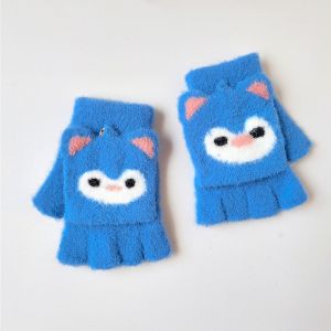 RENJE 4-11 Years Warm Fingerless For Kids Bear Shape Children Korean Knitted Mittens Half Finger Gloves Children Gloves Flip Cover Gloves