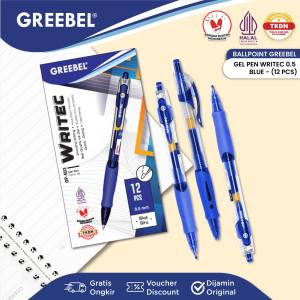 GREEBEL Pulpen Ballpen Pen Gel | GP-503 WRITEC 0.5 BLUE 12 PCS | Pulpen Gel Greebel Pena Bolpen Bolpoin Gel