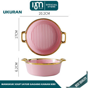 INMINDHOUSE  Mangkuk Saji Keramik Bentuk Bulat Dengan Dua Gagang Emas Elegant