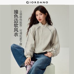 Giordano Beau Monde Women Contrast binding stand collar windbreaker Free Shipping 13376142