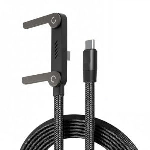 【Ready Stock】65W Stand Charging Cable Fast Charging Foldable Bracket Cable2-in-1 with Phone Holder for Gaming/Videos Compatible with iPhone 15-17 & Huawei- 90° Elbow Dual Type-C Data Wire