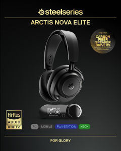 SteelSeries Arctis Nova Elite - Hi-Res Wireless Gaming Headset - 96kHz/24bit Carbon Fiber Speakers 2.4GHz + BT Multi-Source Mix OmniPlay PC+PlayStation+Xbox (Black / Sage and Gold)