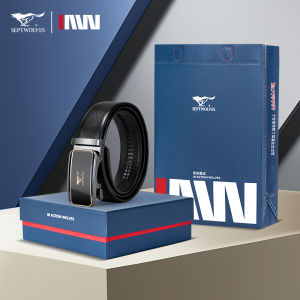 SEPTWOLVES หนังสีดำเข็มขัดธุรกิจลำลองเข็มขัดหัวเข็มขัดอัตโนมัติระดับไฮเอนด์สำหรับแฟนของขวัญสำหรับสามี