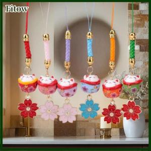Fitow Ceramic Cherry Blossom Scarf Lucky Cat Mobile Phone Strap Keychain Creative Cute Colorful Bead Backpack Pendant Accessories