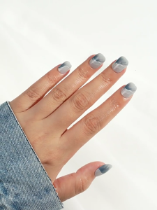 24 Pieces Glossy French Tip Short Square Faux Nail for Women with Gradients Landscape Painting Designs Press On Nail