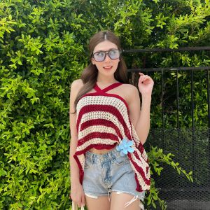 🌈 MesubShop 🌈งานตามหา เสื้อไปทะเล ผ้าไหมพรม ทอสลับสี ของสาวๆแฟชั่น งานเส้นด้ายถักสลับสี ทรงเกาะอก แต่งสายคาด หมูป่า