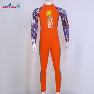 Childrens Long-Sleeve Sun-Boys Swimwear for Older Kids Training Swimming Quick-Dry Hot Spring Suit UPF50+