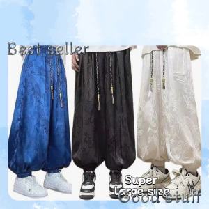 Mens Casual Pants Plus Size Summer Style Korean Popular Patterned Pants Very Loose Design 4-Color Options.