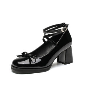 Size 35-41 Women’s Hepburn High Heels Leather Japanese Style Uniform Shoes Thick-heeled Sandals