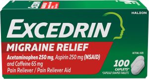 Excedrin Migraine Relief Caplets for Migraine Symptoms Acetaminophen 250mg Aspirin 250mg Caffeine 65mg Pain Reliever 100 Count