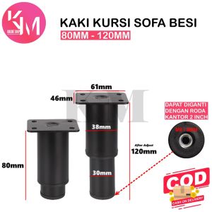 Kaki Kursi Sofa Besi Kaki Penyangga Balok Tempat Tidur Furniture Foot Adjustable 80-250mm