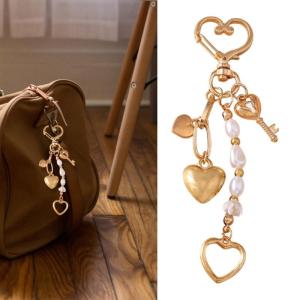 Ngọc Trai Thanh Lịch Mặt dây chuyền trái tim Keychain Quyến Rũ Handmade Keyring Cho Bạn Gái Lãng mạn Quà Tặng Cho Hợp Kim của Cô Phụ Kiện