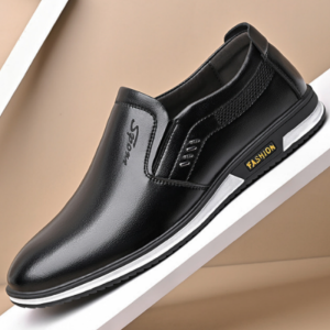 Brand GenGeGo（ 3 Days Delivered COD）Mens Casual Shoes PU Soft British Lazy Shoes Mens Loafers Oxford Light Driving One-step Round Toe Casual Formal Shoes 39-44 Black