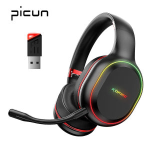 Picun KOFIRE UG-05 2.4GHz Wireless Gaming Headset with Dual Dynamic EQ Vibration Driver Units Bluetooth 5.0 40H Playtime Over Ear Headphones with RGB LED Light Detachable Microphone Earphones for PS5/PS4 Switch PC Phone Laptop TV