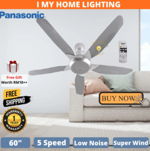 Panasonic Nami 5 4 Blade 60" Ceiling Fan With Remote F-M15E2VBHH long last kipas angin siling fan Tahan Silver Grey