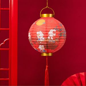 NADIFTD Chinese Style Chinese Style Lantern Traditional Festival Cute Rabbit Festival Antique Lantern DIY Lantern Hanging Round Paper Lantern Mid-Autumn Festival