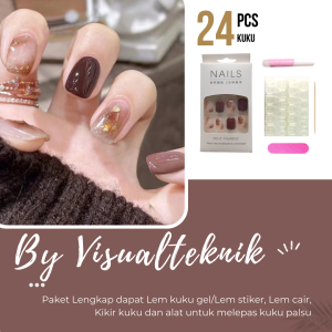 Kuku palsu gratis lem cairlem jellykikir kukustik kayu/ kuku palsu isi 24 pcs model terbaru/