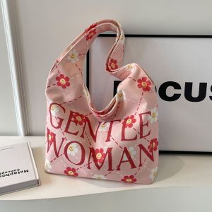 Gentlewoman Rainbow Smile Flower Canvas Bag 2026 New Fashion and Versatile Hand-held Shoulder Bag