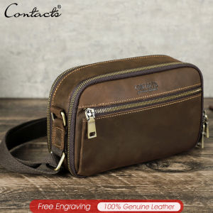 CONTACTS Genuine Leather Crossbody Bag for Men Vintage Small Messenger Bag  Travel Strap Shoulder Bags Male Luxury Handbag