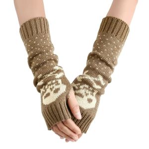 JUTBONG 1Pair Mid Long Length Fingerless Arm Warmers Acrylic Fabric Stretchy Knit Knitted Sleeve Gloves Fashion Breathable Half Finger Gloves Halloween Cosplay