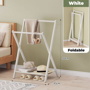 Worthbuy Foldable Double Pole Towel Hanging Rack Rak Baju Bedside Clothes Hanger Rak Penyimpanan Gantung Drying Rack 储物架