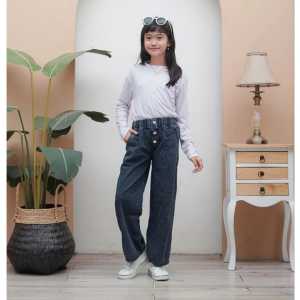 Celana Kulot Jeans Anak 7-13 Tahun Denim Kids Palazzo Button Bahan Jeans Anak Perempuan Tanggung