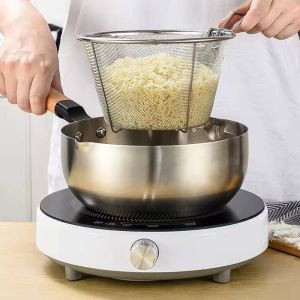 YTRYTWE French Fries Home Foldable Mesh Net with Handle Stainless Steel Cooking Tools Filter Food Colander Frying Basket