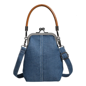 Women Bag Kiss Lock Crossbody Bag Trendy Shoulder Bag Phone Bag Top Handle Handbag Denims Messenger Bag for Daily