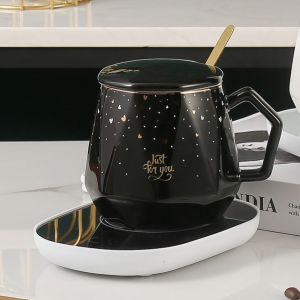 【Eonmir】Diamond USB Mug Set Keep Warm Cup Temperature constant Cup Heating New dream snowflake ceramic cup with lid teaspoon Mug Coffee Cup couple cup gift box packaging custom name customize
