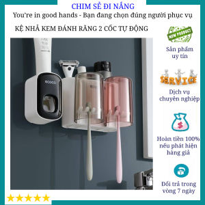 Bộ nhả kem đánh răng tự động Ecoco tặng kèm 2 cốc đánh răng - Kệ đựng bàn chải kệ nhả kem đánh răng - Kệ đựng đồ nhà tắm