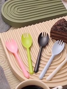 50Pcs Disposable Sporks Fork Spoon Set Individually Wrapped Plastic Utensils for Dessert Cake Party