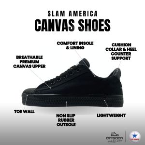 Slam America Canvas Premium Black School Shoes Rubber Outsole Size 35-44 Kasut Sepak Takraw By OnGoin Official