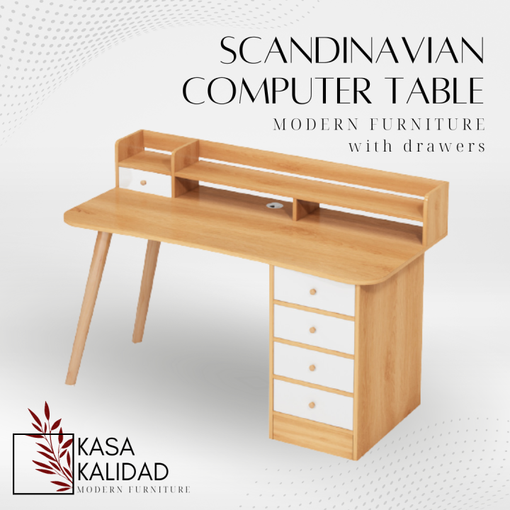 120x50x73cm Modern Home Office Table with Shelves Computer Laptop Table ...