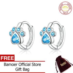 BAMOER Khuyên Tai Hình Dấu Chân Thú Cưng Màu Xanh Dương Đáng Yêu Trang Sức Bạc 925 Thật Cho Nữ SCE670