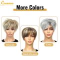 QUEENTAS Short Hair Topper for Women with Thinning Hair Daily Wear 360 ° 3D Cover Up 6.5"*6" Fluffy Hair Pieces with Bangs(Grey to Silver). 