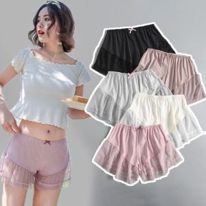 NOVAWEAR ไอซ์ซิลค์ ขาสั้นนิรภัย บาง หลวม ขาสั้นตาข่ายไร้รอยต่อ เจ๋ง โบว์ ชุดนอนกางเกงขาสั้น ฤดูร้อน