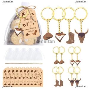 [COD] jiameitan ของขวัญปาร์ตี้คาวบอยตะวันตก12ชุดสำหรับแขกผู้เข้าพักหมวกคาวบอยบูตพวงกุญแจพร้อมถุงผ้าโปร่งสีขาวและแท็กขอบคุณ